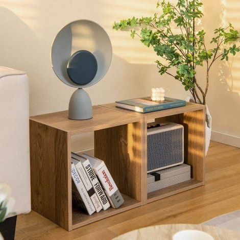 Lot de 2 chevets empilables en bois avec niches ouvertes et dispositif anti-basculement pour chambre et salon (1/5)