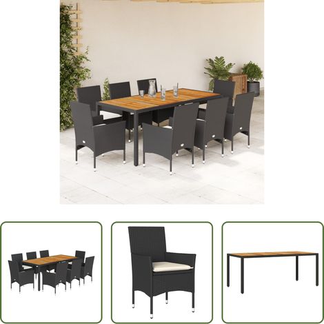 vidaXL Set de comedor jardín 9 pzas con cojines ratán PE acacia negro (1/5)
