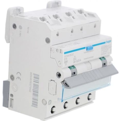 Interruptor diferencial con protección contra sobrecorriente (RCBO) 4P B16A 6KA 0.03A Tipo A QuickConnect/QB ADM416QC