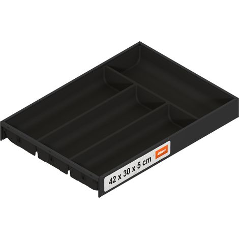 range-couverts Soft-Touch organiseur de tiroir pour tiroir et meuble de cuisine modernes protège trie et range couverts et ustensiles 42×30×5 cm Noir carbone (1/5)