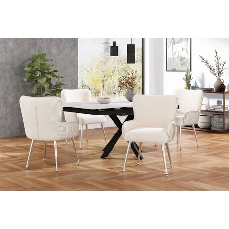 Chaises de salle à manger en velours (lot de 4) — Adaptées aux salons, chambres ou espaces de détente dotées de pieds en métal argenté, d'accoudoirs, de patins antidérapants réglables et d'un soutien (1/5)