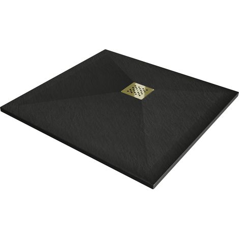 Mexen Stone+ piatto doccia composito quadrato 90 x 90 cm, nero, copertura oro - 44709090-G (1/5)