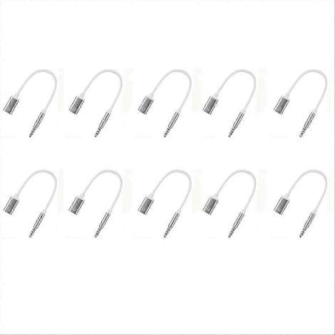 Lot de 10 adaptateurs pour casque audio, prise jack 3,5 mm mâle vers USB-C femelle, convertisseur analogique pour casque audio (1/5)