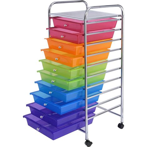 Costway – Chariot de rangement à roulettes avec 10 tiroirs en plastique – Structure en métal chromé – Dimensions 32,5 x 37 x 86 cm – Pour bureau et maison (1/5)