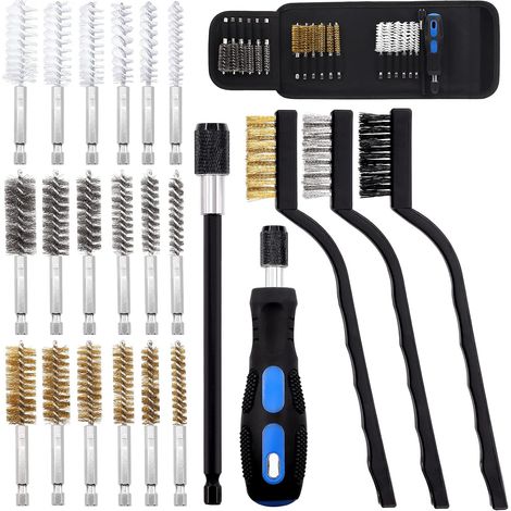 23 Pcs Wire Brush 6 Sizes Stainless Steel Brass Nylon Wire Brush Twisted Cleaning Brush for Welding Slag Cleaning - 1/4" Hex Shank (1/5)