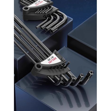 Un jeu de 9 clés Torx Allen en acier CR-V, outils de réparation de clés Torx Allen avec barres de renfort, tailles T10 à T50, noires (avec clé dynamométrique incluse). (1/5)