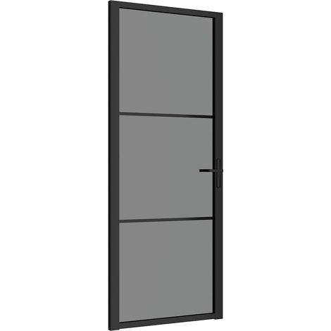vidaXL Puerta interior vidrio EGS y aluminio negro 83x201,5 cm (1/2)