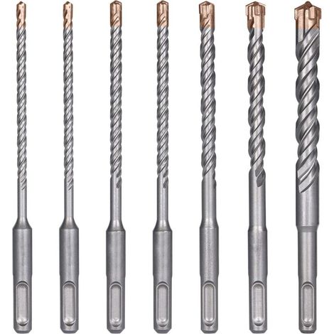 Concrete Drill Bit, 7 Pack, Tile Drill Bit, Electric SDS-Plus Impact Drill for Hole Punch, Cross Drill for Concrete, Brick, Stone, Natural, Metal, Ø 4,5,6,6,8,10,12 x 160 mm