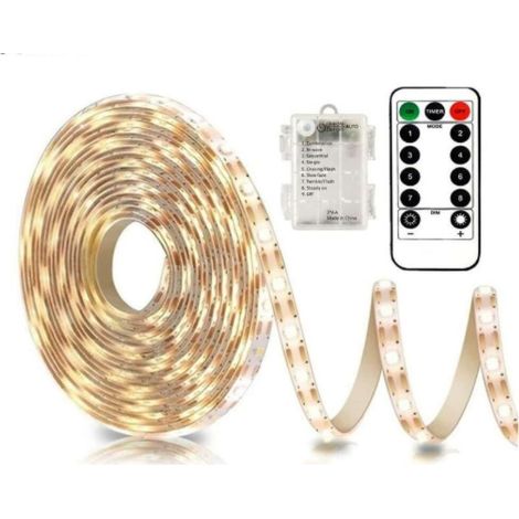 LED Ruban Bande Lumineuse à LED, 3M 180 LED Alimentée par Batterie avec Télécommande, 8 Modes, Auto adhésive, étanche pour le Rétro éclairage de la Télévision, la Cuisine, Noël, Blanc Chaud (1/5)