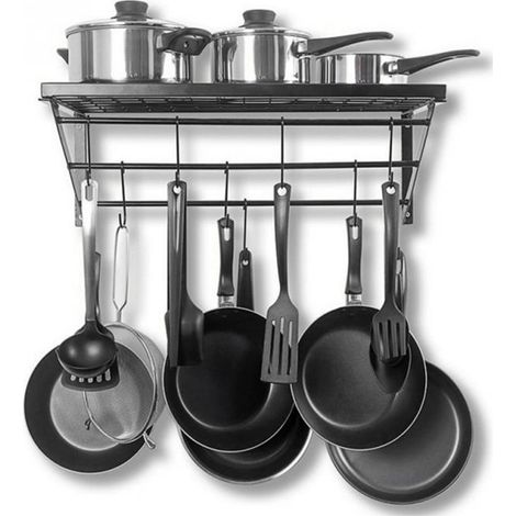 Wall Mounted Iron Hanging Pot Pan with 10 Hooks (1/5)