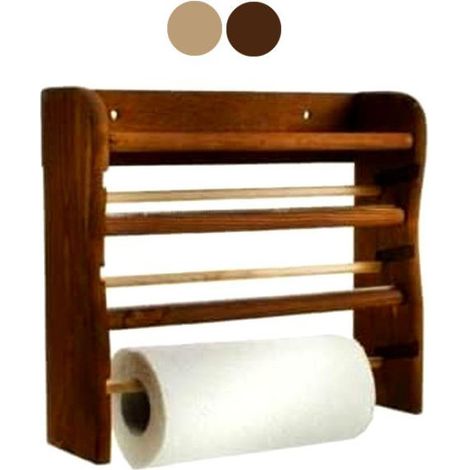 Support à rouleaux en bois mural 3 Naturel 33x9 cm H 29