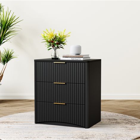 Mesita de noche con 3 cajones MDF 58x38x64 cm OKMYHOME (1/5)