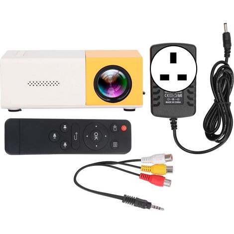 Mini projecteur 1080p imagerie par réflexion diffuse, support 23 langues, haut-parleurs intégrés, jaune, 100-240V prise UK (1/5)