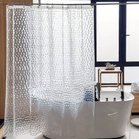 Rideau de douche 180 x 200 cm à motif géométrique 2D, sans perçage, avec crochets, décoration de salle de bain et séparateur de pièce.