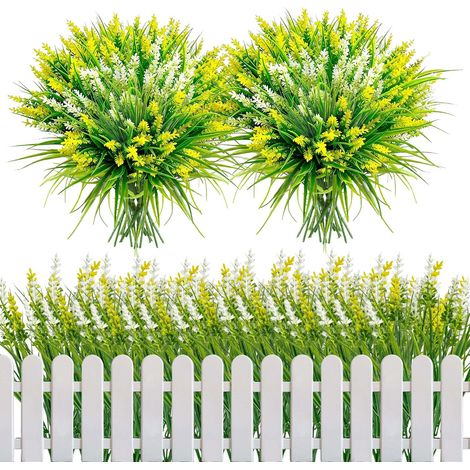 Lot de 16 bouquets de plantes artificielles pour balcon, lavande, fleurs artificielles pour extérieur, résistantes aux intempéries, jardinière, décoration blanc (1/5)