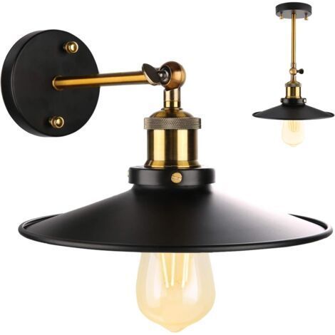Vintage Wall Light, Industrial Metal Wall Light, 240° Adjustable Retro Wall Lamp Wall Light Fixture for Living Room Bedroom Hallway Loft Cafe Bar, 21cm, Black (bulb not included) (1/5)