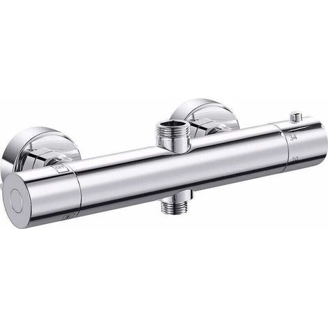 1 mitigeur thermostatique de douche, sortie double cylindrique, laiton chromé, pour salle de bain moderne