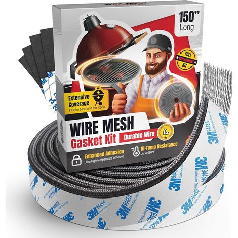 Kit de joints en maille métallique pour Kamado Joe Classic – Kit de rechange de joint en fibre de verre de 381 cm – Convient pour Big Green Egg – Accessoires et pièces de rechange Kamado – Joint de