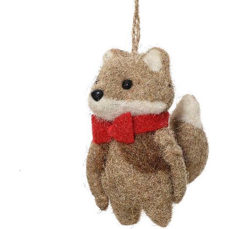 Kaemingk – Suspension de Noël renard avec nœud rouge, 5,5 cm, laine feutrée