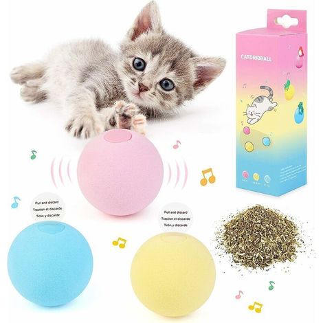 Balles de jouet pour chat - Jouets interactifs pour chat pour chats d'intérieur Jouets pour chat rechargeables Chaton Pet Cat Kick Ball Toys Amusants et réalistes Animal Meows 3-Pack (1/5)