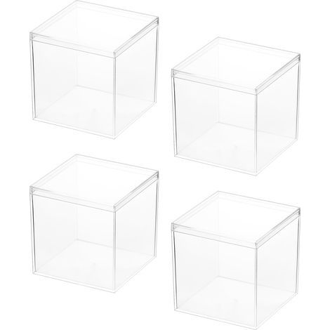 4 pièces boîte de pésentation en acylique, Cubes de angement, 10 X 10 X 10 cm, boîte tanspaente avec couvecle, pou ange des bonbons, des accessoies pou cheveux, des jouets (1/3)