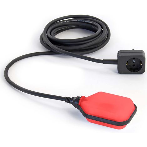 XPOtool Leerpumpschutz für Pumpen, Pegelschalter für Teiche mit 5 m Kabel und Stecker, Schwimmerschalter schwarz-rot
