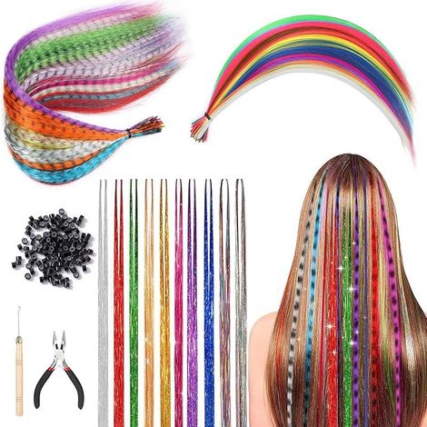 60 Pièces Kit Extension de Cheveux és Mèches de Cheveux pour Enfants Synthétiques Cheveux Meche Cheveux Couleur Postiche, Pince, Crochet avec 100 Perles, Pince pour Tresses de Queue de Cheval (1/5)