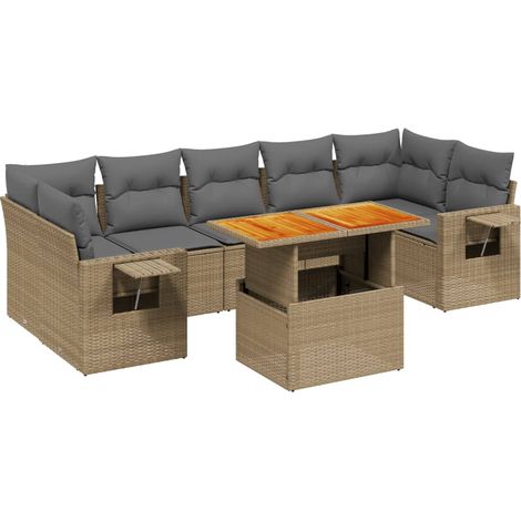 vidaXL Salon de jardin avec coussins 8 pcs beige résine tressée (1/3)