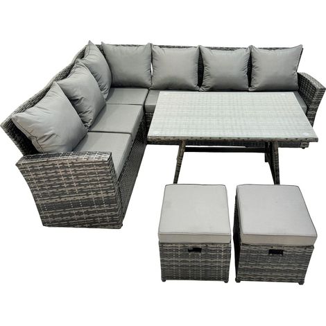 Fimous Hoher Rücken Rattan Ecksofa Set Esstisch Gartenmöbel Dunkelgrau gemischt Linke Option (1/5)