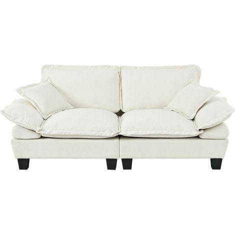 Sofá loveseat de 2 plazas en chenilla beige con reposabrazos curvos, 194 x 82 x 90 cm, MODENUIT (1/5)