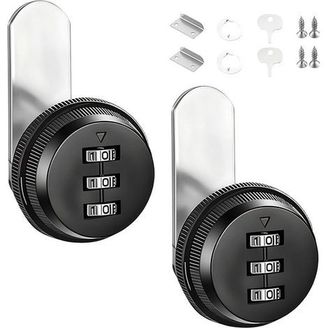 Zahlenschloss – 2er-Pack – Passend für Plattenstärken von 5 bis 12 mm – 20 mm – Schwarz (1/5)
