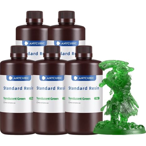 Resina per stampa 3D, viscosità media, polimerizzazione rapida, 5 kg - Trasparente - Verde (1/2)
