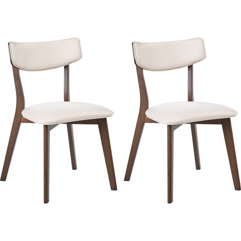 Conjunto de 2 sillas de comedor sin reposabrazos asiento de tela marrón y blanco crema Yuma