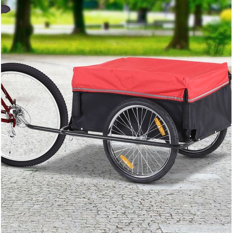 Rimorchio cargo per bici 140x88x60 cm in acciaio e Oxford nero e rosso, pieghevole – MEUBLIV (1/5)