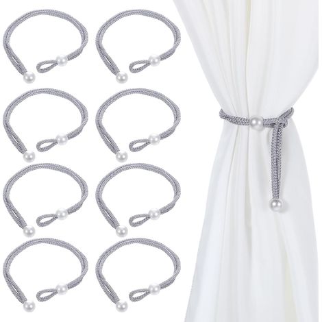 CCYKXA  Set of 8 adjustable gray rope curtain tiebacks with beaded curtain loops, simple and decorative style for home, hotel, office, window (1/5)
