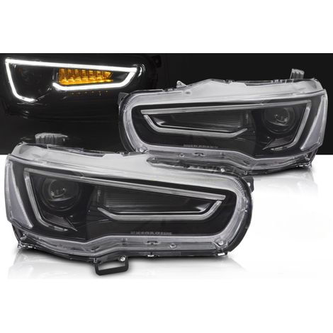 Paire de feux phares Mitsubishi Lancer 8 de 2008 a 2016 LED DRL LTI cligno dyn -Noir-41433587 (1/4)