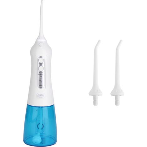 Irrigador bucal inalámbrico portátil y recargable de 300 ml, resistente al agua según la norma IPX7, con 3 modos y 2 boquillas. (1/5)