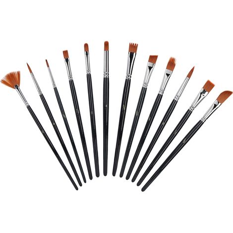 Lot de 12 pinceaux à poils en nylon de différentes spécifications, à tige courte, pour peinture à la gouache et à l'huile