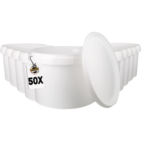 50 Seau en plastique avec couvercle, poignée en plastique,PP, rond,3 litres, qualité alimentaire blanc
