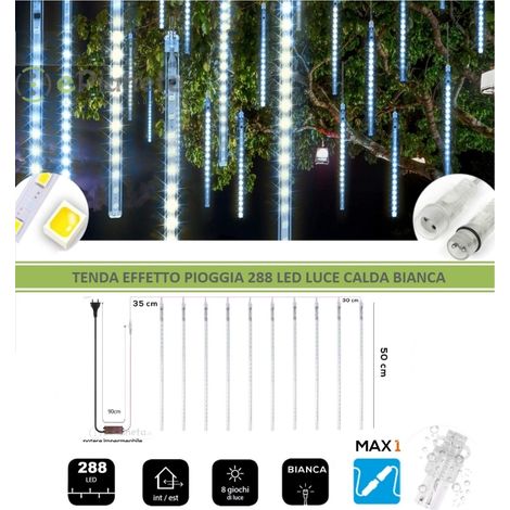 Tenda luminosa led a pioggia meteoriti impermeabile da esterno luce cadente di Natale balcone albero addobbo decorative cascata Bianco freddo (1/2)