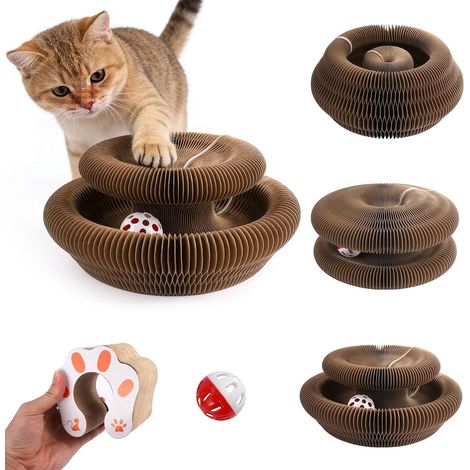 Griffoir pour Chat Carton avec Balle,Magic Organ Cat Scratcher,Durable  2 en 1 Cat Scratching Board,Griffoir Magique pour Chat,pour Salon,Cour,Pelouse,Résistant aux Rayures,Recyclable et Pliable (1/5)