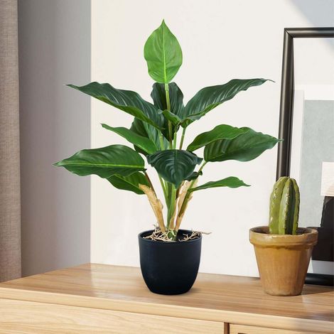 Plantes Artificielles Décoratives en Pot, 39 cm Plantes Artificielles Verdure, Réalistes Fausse Plante Interieur, Feuilles Vertes Artificielles en Pot, pour bureau, jardin, maison, salle de bain (1/5)