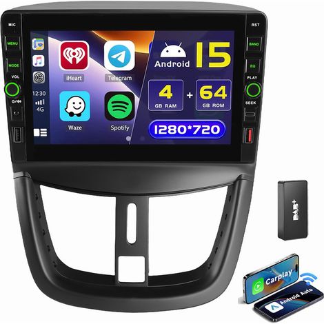 Android 15 Autoradio Pour Peugeot 207 CC 2006-2015 GPS WIFI Bluetooth 2+32G DAB (1/5)