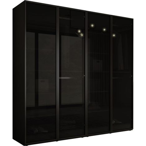 Armoire moderne graphite noir avec 4 portes battantes – Verre antisol – Dimensions 200 x 200 x 51 cm – Panneaux stratifiés – 3Xe Living
