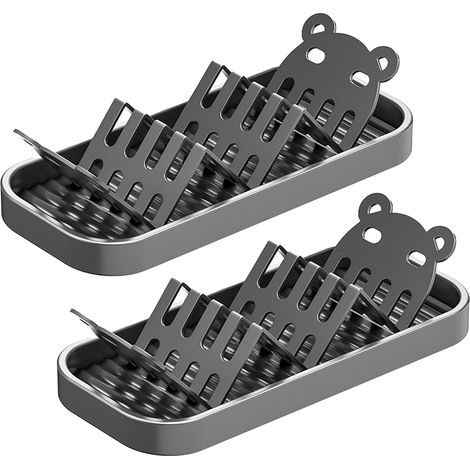 Lot de 2 porte-savons ours mignons avec bac égouttoir, porte-savon gain de place pour salle de bain, douche et cuisine, protège-éponges et grattoirs, gris (1/5)