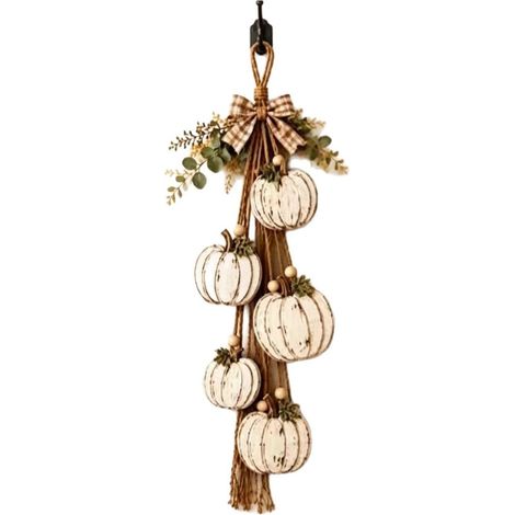 Irovami Guirlande décorative rustique en bois en forme de citrouille, ornée d'une couronne aux tons chauds de récolte automnale, idéale pour décorer le porche ou la porte d'entrée. (1/5)