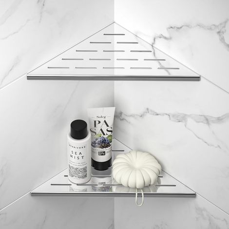 Lot de 2 étagères de Douche d'angle en Acier Inoxydable 304, étagère encastrée pour la rénovation de Salle de Bain (Polie, 25mm)