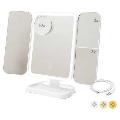 Espejo de Maquillaje Tríptico Recargable con Aumento y Luz LED Miled InnovaGoods