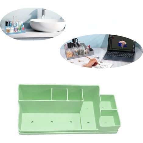 [JAMAIS UTILISÉ] Plateau de rangement de bureau, grande capacité, dimensions 350 x 140 x 110 mm, design compact et durable, parfait pour la salle de bain et le bureau, vert (1/4)