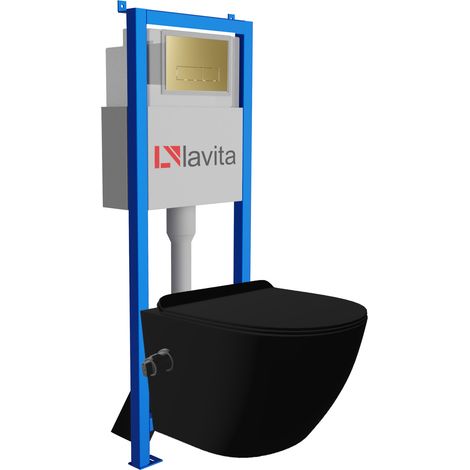 Bâti-support Lavita LAV 101 à 40 cm + WC Salto Black sans bord + plaque de commande LAV 200.3.5 d'orée Kit complet WC (1/5)